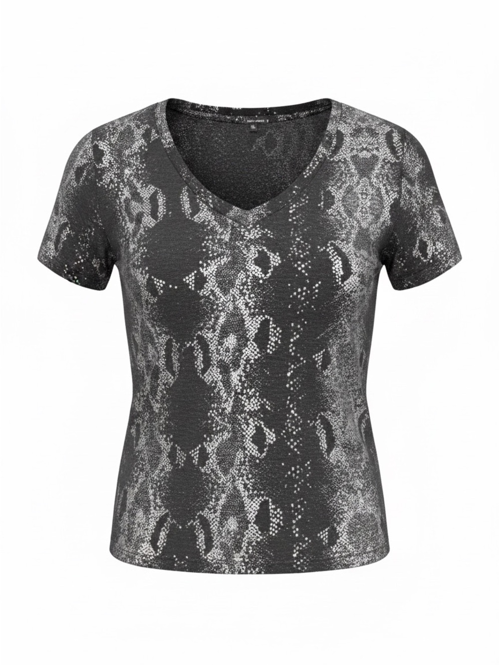 Monrow XS Black and Gray Snake Print V-Neck T-Shirt